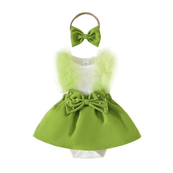 Youmylove Soft Cute Baby Onesie Infant Girls Lace Sleeveless Romper Newborn Bodysuits Dress Headbands Set Infant Romper Outift For 9-12 Months