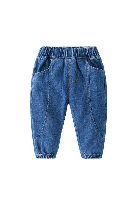 Soft Micro Elastic Feet Solid Color Denim Pants For Boys Girls With Cotton Fall Jeans For Kids Pants Leisure Infant Child Clothing