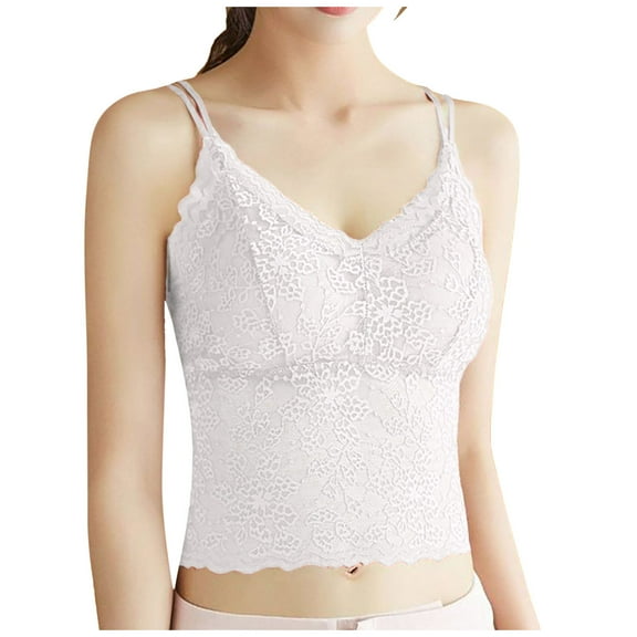 Youmylove Soft Womens Tops Lace Bra V Neck Camisole Lingerie Slim Shoulder Strap Strapless Slim Fit Vest Ribbed Fitted Tank Top