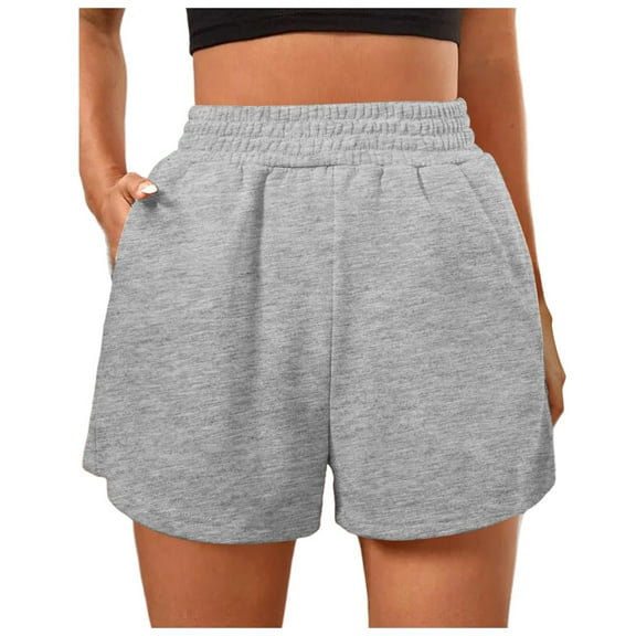 Youmylove Sports Shorts for Women Elastic Waist Loose Wide Leg Solid Color Casual Sports Shorts Comfy Trendy Long Shorts