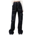 thumbnail image 1 of Spring Autumn Denim Pants For Women Loose High Waist Solid Color Black Wash Cargo Trousers Pantalones, 1 of 9