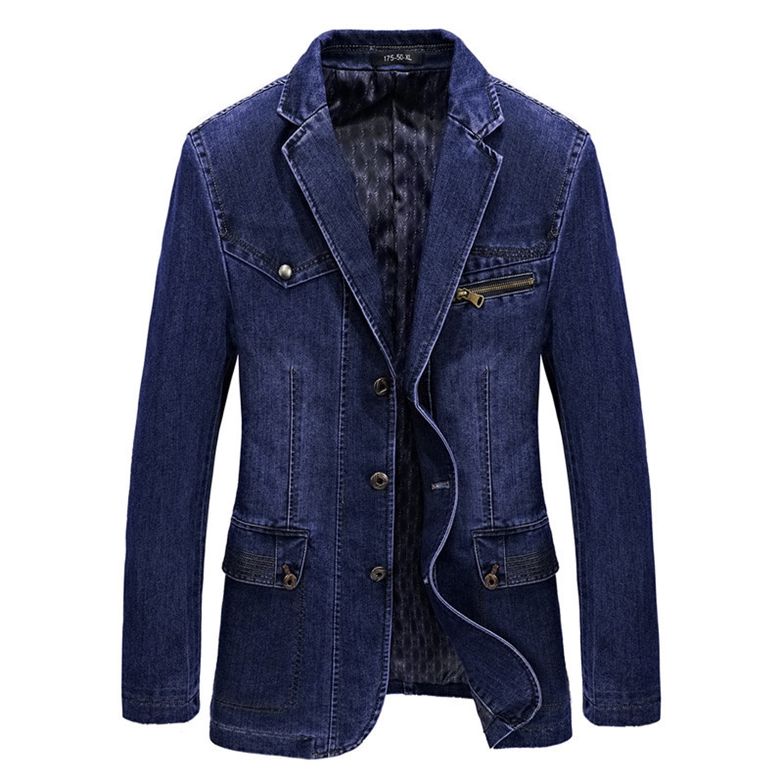 Youmylove Stylish Men Suit Jacket Blazer Notch Lapel Three Button Slim Fit Lightweight Vintage Denim Suit Sport Coat Temperament Fashion Versatile