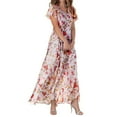 thumbnail image 1 of Youmylove Summer Dresses for Women Floral Maxi Dress Swing Long Dress Chiffon Floral Short Sleeve Ruffle V Neck Fashion Flowy Dress Stylish, 1 of 4