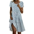 thumbnail image 1 of Youmylove Summer Dresses for Women Floral Print Round Neck Short Sleeve Midi Dress Trendy Casual Beach Vacation Sundress Stylish Party Midi Dress, 1 of 4