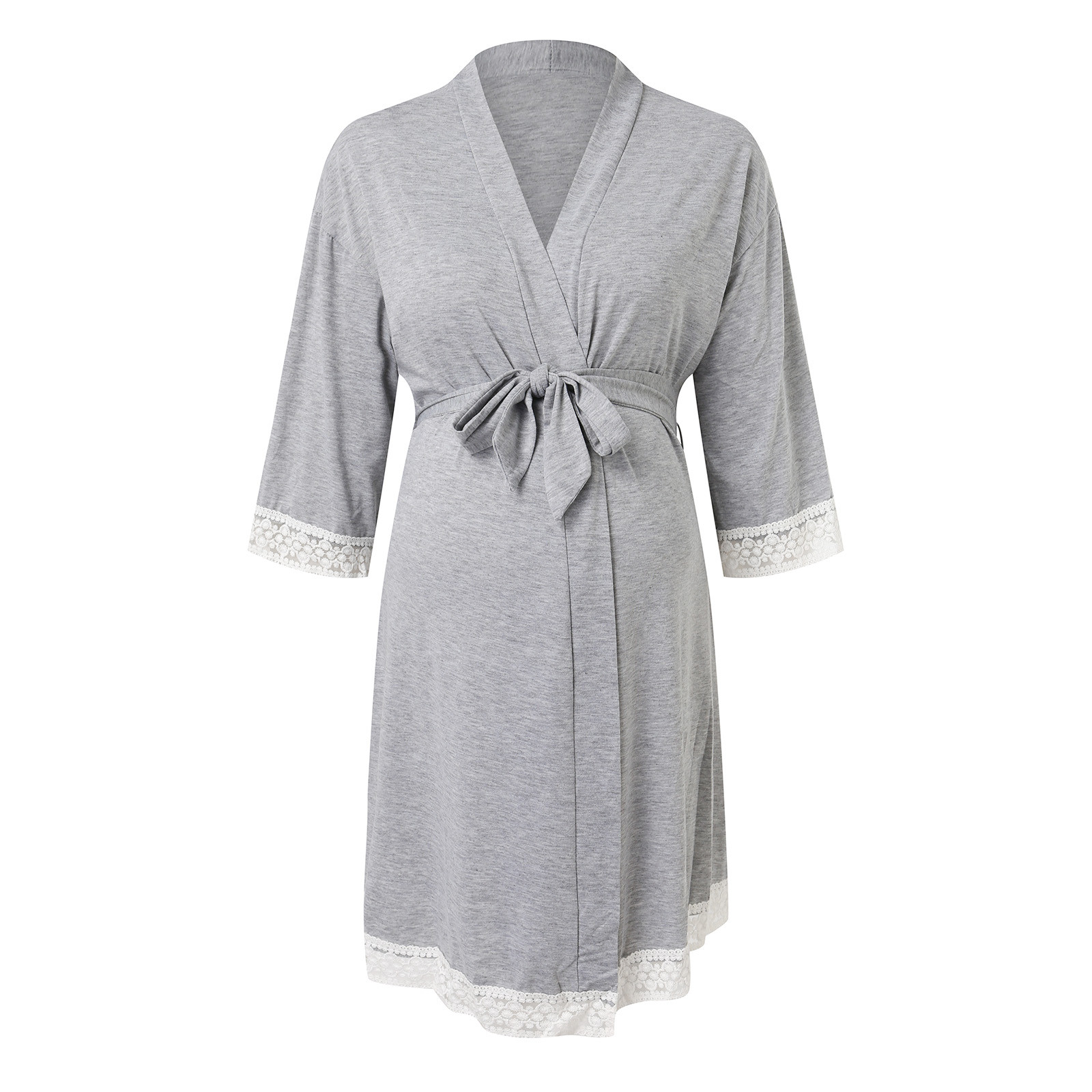 Shopymommy 18202 Lace Maternity & Nursing Nightgown With Robe Set Ecru main image 0