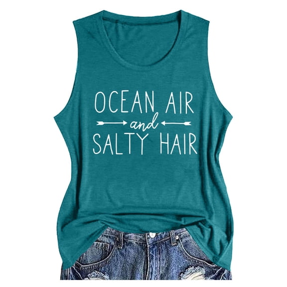 Youmylove Summer Women's Tops Ladies Casual Loose Ocean Air And Hair Printed Breathable Trend Vest Casual Trendy Tops