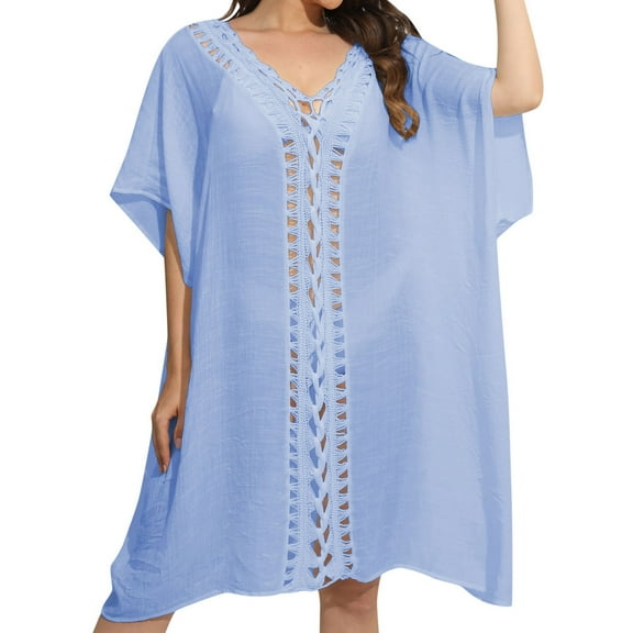 Youmylove Swimsuit Coverup for Women Crochet Floral Patchwork Loose Dress Beach Cover Up Swimsuits Beach Dress Loungewear