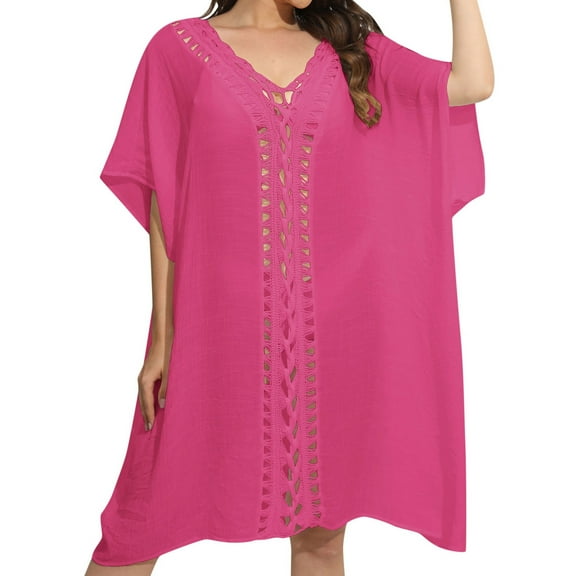 Youmylove Swimsuit Coverup for Women Crochet Floral Patchwork Loose Dress Beach Cover Up Swimsuits Lace Bikini Swimsuit Dress