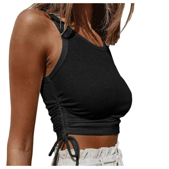 Youmylove Tank Top For Women Summer Solid Color Crop Top Square Neck Sleeveless Tie Up Vest Tee Shirt Loose Fit Fashion Tops