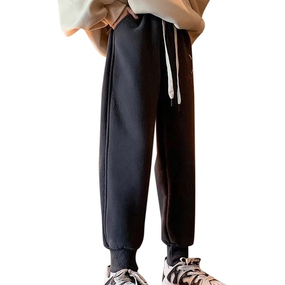 Youmylove Teen Children Pants For Girls Casual High Elastic Waisted Loose Fit Pockets Kids Cargo Sweatpants Streetwear Winter Warm Pants Stylish Toddler Child Outwear