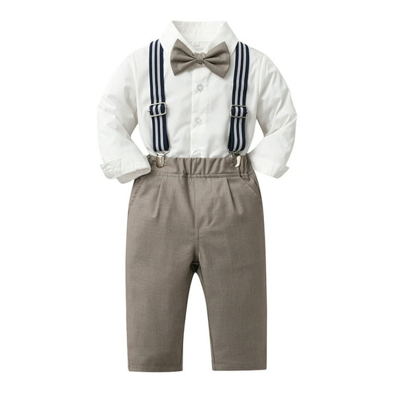 Youmylove Toddler Baby Boy Clothes Suit Gentleman Wedding Outfits Formal Dress Shirt+Bowtie+Suspender Pants Set Child Kids Boys Party Outfits 18-24 Months