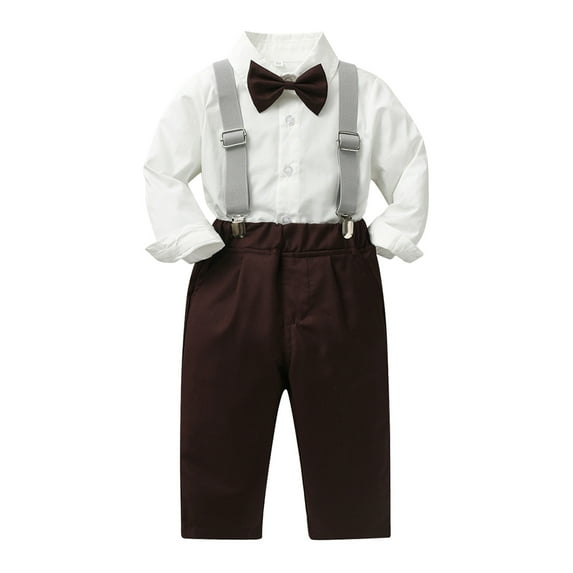 Youmylove Toddler Baby Boy Clothes Suit Gentleman Wedding Outfits Formal Dress Shirt+Bowtie+Suspender Pants Set Child Kids Boys Party Outfits 18-24 Months
