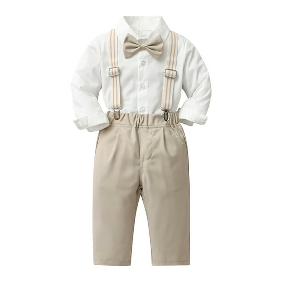 Youmylove Toddler Baby Boy Clothes Suit Gentleman Wedding Outfits Formal Dress Shirt+Bowtie+Suspender Pants Set Child Kids Boys Party Outfits 18-24 Months