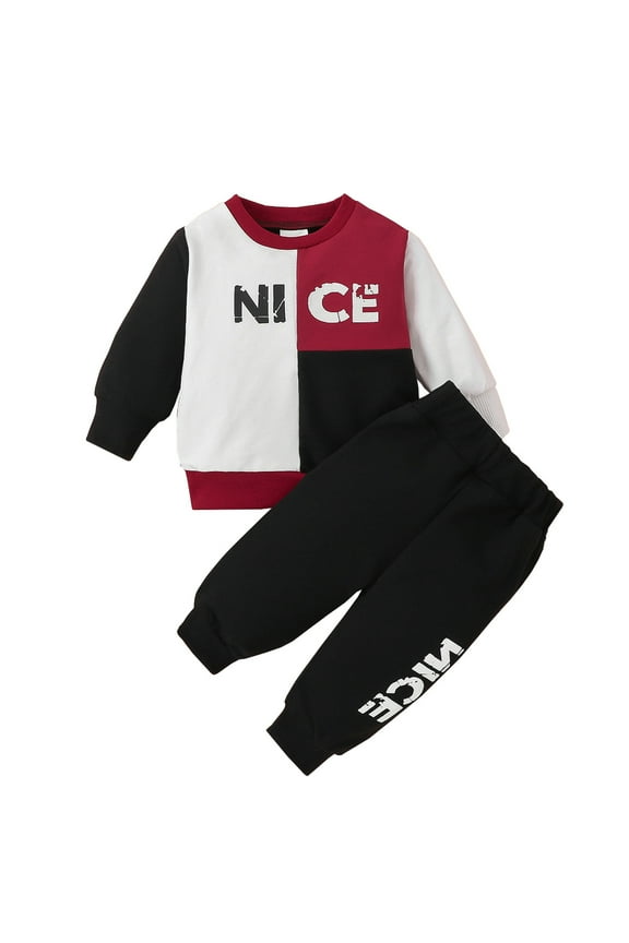 Toddler Baby Boy Fall Winter Outfit Baby Long Sleeve Sweatshirt NICE Shirt Top+ Drawstring Pants 2PCS Set Child Leisure Dailywear