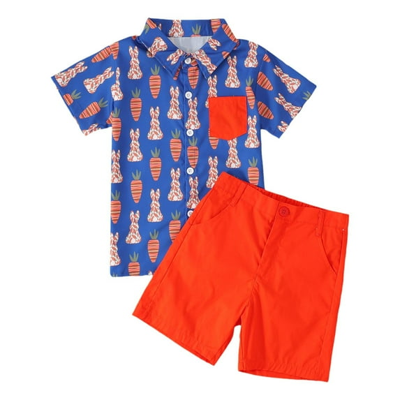 Youmylove Toddler Boy Easter Outfit Baby Boy Bunny Short Sleeve Shirt And Shorts 2 Piece Spring Summer Clothes Toddler Boys Gentleman Suit 6-12 Months