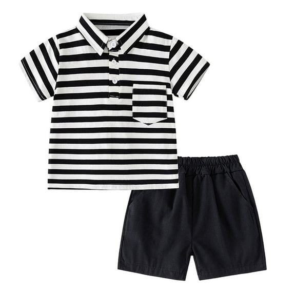 Youmylove Toddler Boys Short Sleeve Casual Stripes Button Down T-Shirt Tops and Shorts Set Little Boys Summer Clothes Set Holiday Shirts Short Pants Suit 2-3 Years