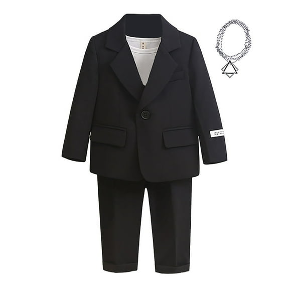Youmylove Toddler Boys Suits 3 Piece Outfit Slim Fit Tuxedo Set For Kids Formal Suit Blazer Jacket With Pants Necklace Set Stylish Formal Outfit For 2-3 Years