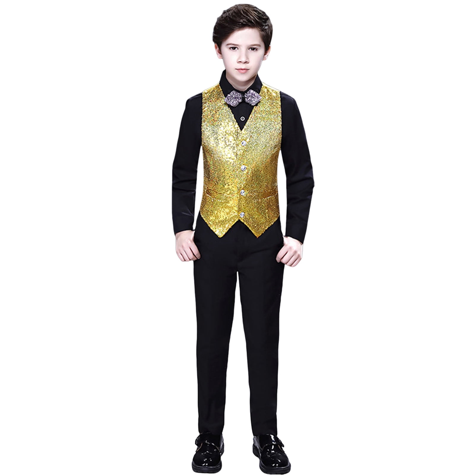Optkeat Boys 3-Piece Tuxedo Suit Slim Fit - Jacquard Shawl Lapel Formal Suit For Weddings & Parties