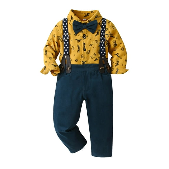 Youmylove Toddler Dress Suit Baby Boys Clothes Sets Bowtie Shirts Suspenders Pants Set Christmas Child Kids Gentleman Outfits Party Dress Suit 4-5 Years