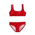 thumbnail image 1 of Youmylove Toddler Girls 2PCS Swimsuit Sports Red Solid Color High Waist Bikini Set Swimwear Bathing Suit, 1 of 5
