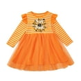 thumbnail image 1 of Youmylove Toddler Girls Letters Cartoon Pumpkin Printing Flying Sleeve Long Sleeve Stripe Tulle Dress Princess Dress Children Baby Clothes Soft Sundress, 1 of 6