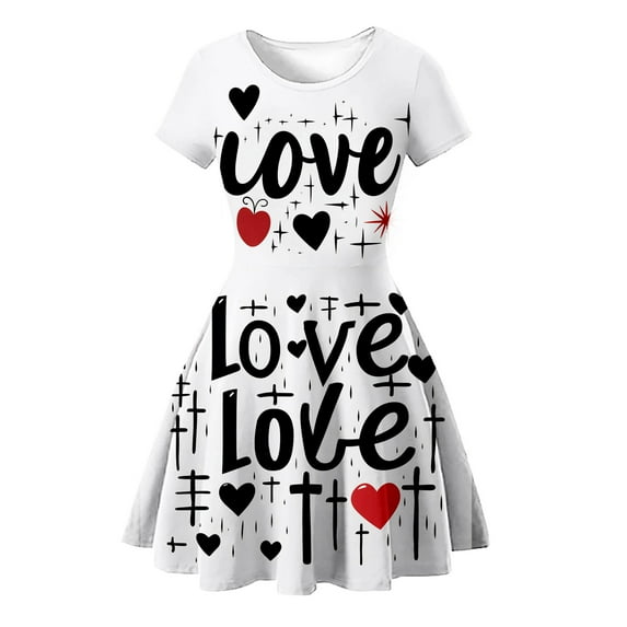 Youmylove Toddler Girls Short Sleeve Love Printed Princess Dress Dance Party Dresses Clothes Outdoor Dailywear
