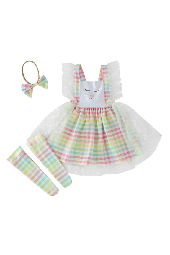 Toddler Girls Sleeveless Easter Plaid Printed Tulle Backless Princess Dress Clothes Baby Playwear