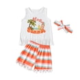 thumbnail image 1 of Youmylove Toddler Girls Sleeveless Letter Printed Tassels T Shirt Tops Vest Striped Shorts Headbands Outfits Toddler Girl Clothes, 1 of 7