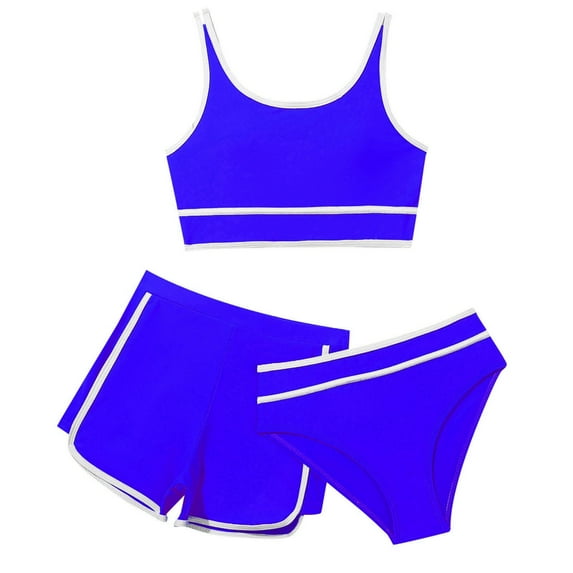 Youmylove Toddler Girls Swimsuit Fashion Girls Bikini Swimsuits With Shorts Kid 3 Piece Bikini Sets Solid Color Sport Bathing Suits Kids Swimwear Summer Beach Gift