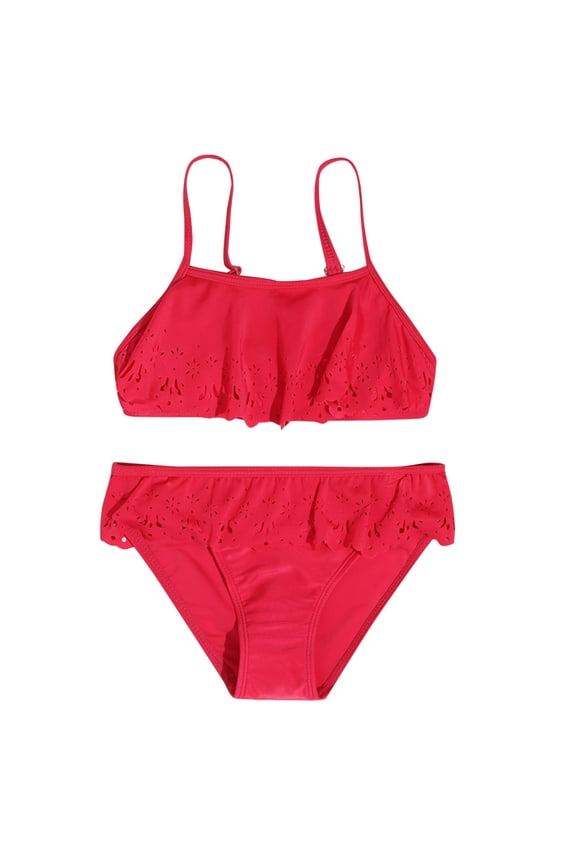 Toddler Girls Swimsuits 2 Piece Cute Solid Color High Waist Bikini Set Bathing Suit Swimwear For Kids Swimming Suit Beachwear For 4-5 Years