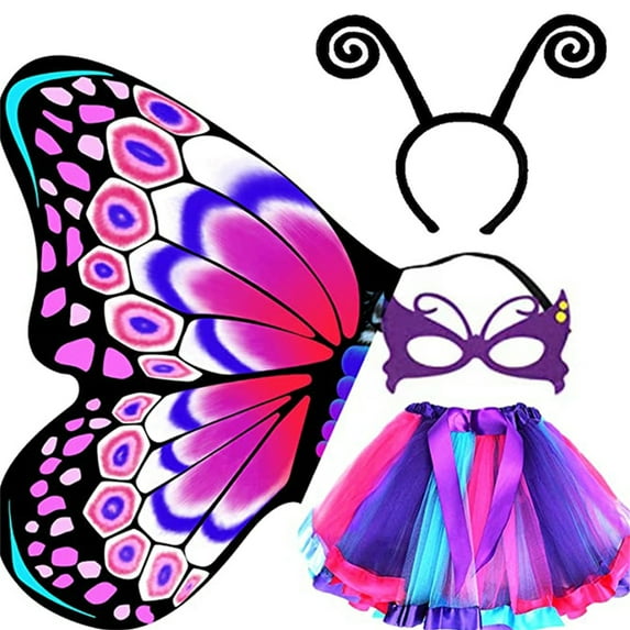 Youmylove Toddler Girls Tutu Skirt Children's Ballet Skirt Butterfly Wing Mask Set Mesh Tutu Skirt Butterfly Fancy Skirt Up Outfit Holiday Princess Toddler Dress 2-10 Years