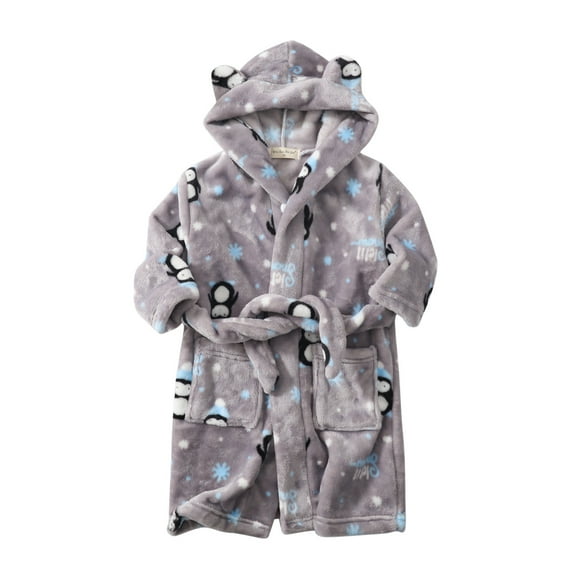 Youmylove Toddler Kids Baby Boys Girls Cartoon Bathrobes Hooded Warm Flannel Night-Robe Sleepwear Pajamas Kids Nightwear Pjs Homewear