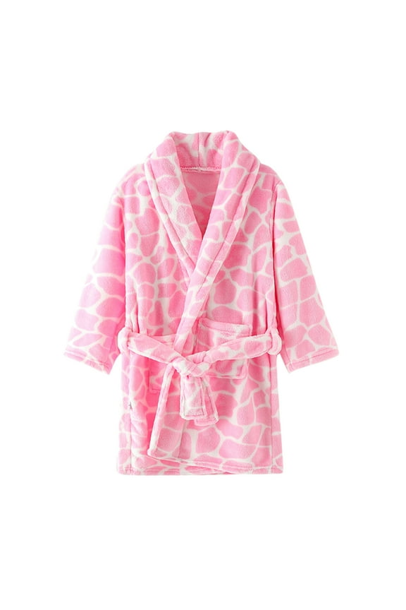Toddler Kids Baby Boys Girls Printed Bathrobes Hooded Warm Flannel Night Robe Sleepwear Cute Warm Pajamas Robe Child Sleepwear Homewear Pjs