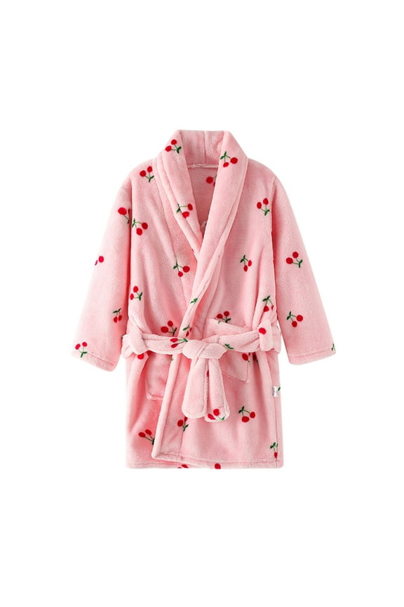 Toddler Kids Baby Boys Girls Printed Bathrobes Hooded Warm Flannel Night Robe Sleepwear Cute Warm Pajamas Robe Child Sleepwear Homewear Pjs