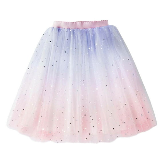 Youmylove Toddler Kids Girls Dancing Princess Skirt Colorful Gradient Mesh Ballet Tutu Skirts Trendy Layered Stars Sequins Skirt 12-13 Years