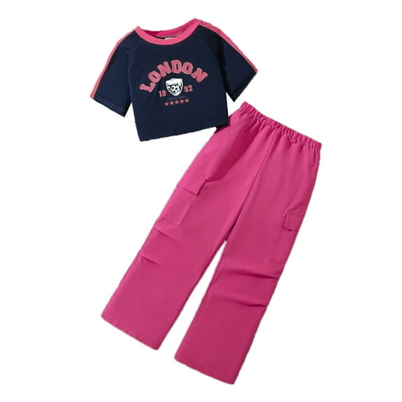 Youmylove Trendy Girls Summer Clothes Short Sleeve T Shirts And Cargo Jogger Pants 2 Piece Outfits For Big Girls Daily Casual Outfits For 12-13 Years