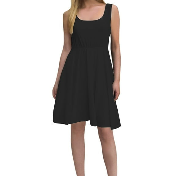 Youmylove Trendy Womens Summer Dress Selling Square Neck Waist Pleated Mini Dress With Short Hem Casual Sundresses Tank Dress