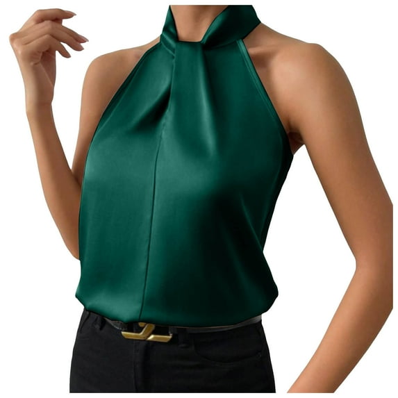 Youmylove Trendy Womens Tank Tops Silk Satin Casual Sleeveless Neck Tank Top Summer Curved Hem Lightweight Dressy Blouses Shirt Dressy Casual Shirts