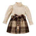 thumbnail image 1 of Youmylove Two Piece Girls Outfits Toddler Girls Long Sleeve Ribbed Knitted Turtleneck T Shirt Tops Plaid Prints Bow Tie Skirt Outfits, 1 of 9