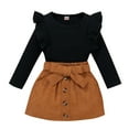 thumbnail image 1 of Youmylove Two Piece Girls Outfits Toddler Kids Baby Girls Ruffled Crewneck Long Sleeve Ribbed Sweatshirt Tops Solid Skirt Set 2Pcs Fall Clothes Set, 1 of 9