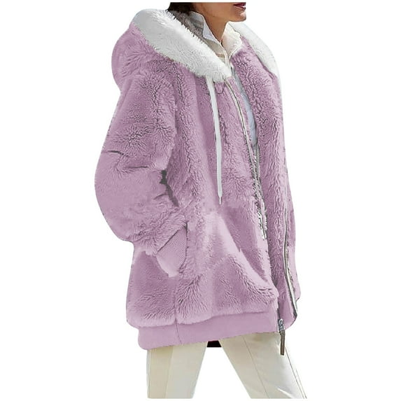 Youmylove Winter Fleece Jacket For Women Cozy Fleece Zip Up Hoodie Jacket Winter Warmth & Comfort Fashion Versatile Work Clothes