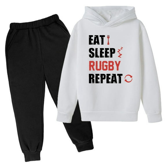 Youmylove Winter Sweatshirt Letter Printed Hoodies Pants Children Casual 2PCS Fashion Trend American Football Fans Sports Rugby Player Sports Gift Stylish Playwear