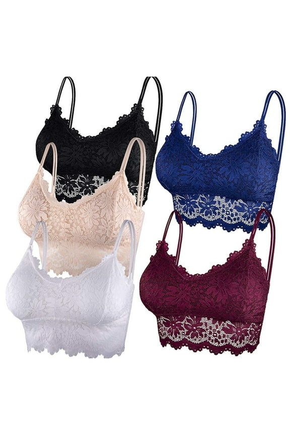 Women 5-Pack Bralette Lace Padded Bralette Lace Bandeau Bra Tube Bra Lace Top With Straps And Removable Pads For Ladies Bralette
