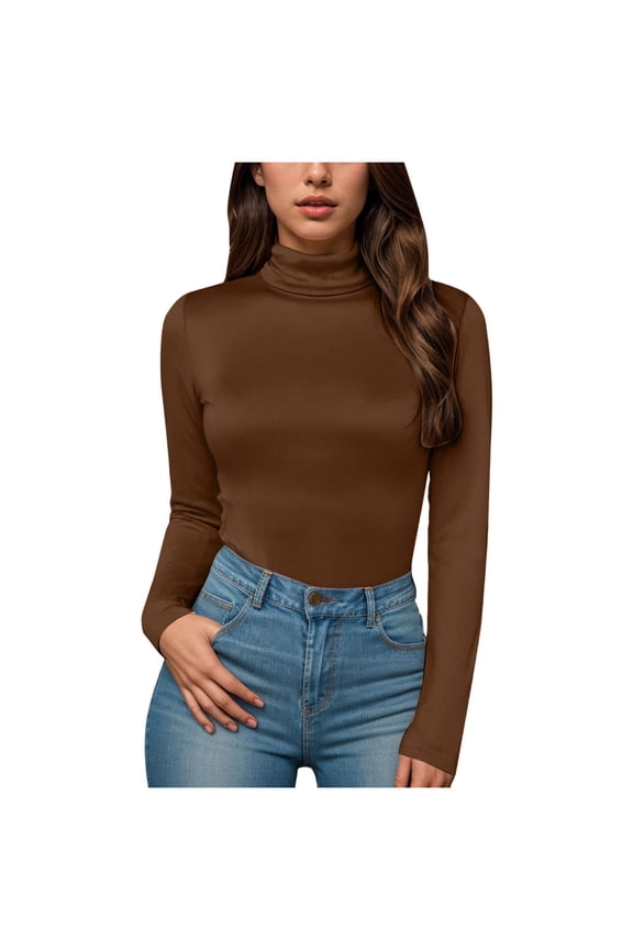 Women Bodysuits Women's Turtleneck Long Sleeve Bodysuits For Women Ribbed Body Suit Shirts Solid Color Slim Fit Body Shaping Underwear Slim Fit Stretchy Tops