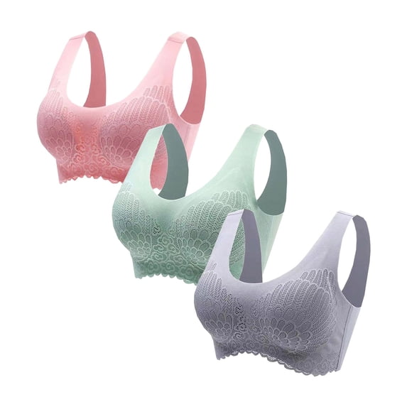 Youmylove Women Bra Wireless 3-Pack Underwear Gathering Sleep Bra Latex Underwear Traceless Back Heart Bar 3-Pack Sexy Bra Set Comfort Brassiere