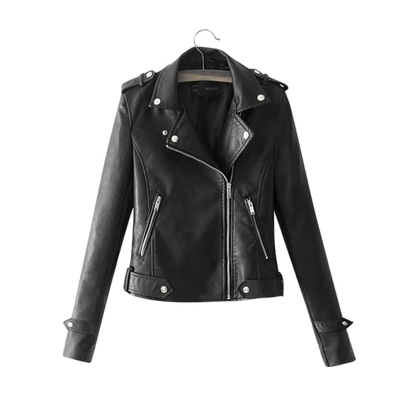 Youmylove Women Coats Casual Solid Color Lapel Zipper Long Sleeve Leather Jacket Leisure Coat Classic Warm Simple Clothes