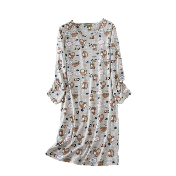 Youmylove Women Cotton Nightgown Sleepwear Long Sleeve Shirt Casual Printed Sleepdress Loungewear Comfy Nightwear