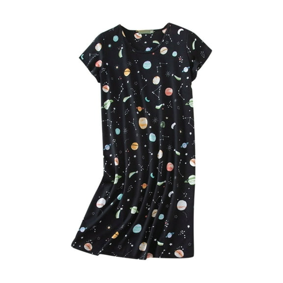 Youmylove Women Cotton Nightgown Sleepwear Short Sleeve Shirt Casual Printed Sleepdress Female Sleepwear Loungewear