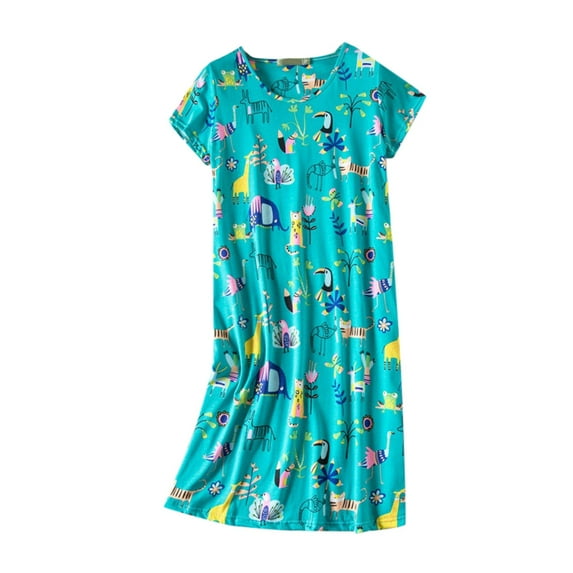 Youmylove Women Cotton Nightgown Sleepwear Short Sleeve Shirt Casual Printed Sleepdress Ladies Soft Sleepwear Nightwear Pjs