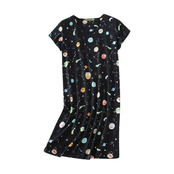 Youmylove Women Cotton Nightgown Sleepwear Short Sleeve Shirt Casual Printed Sleepdress Loungewear Cozy Pjs